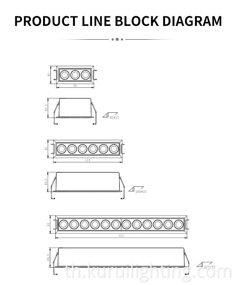 Recessed Linear Grille Light Size